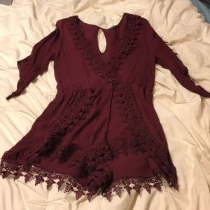 Wine colored lace romper